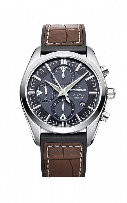 Eterna Kontiki Chronograph black rubber/brown leather