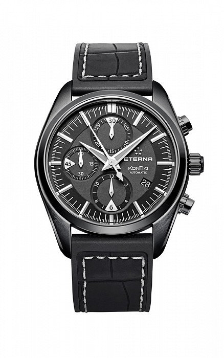 Eterna Kontiki Chronograph black rubber/leather PVD