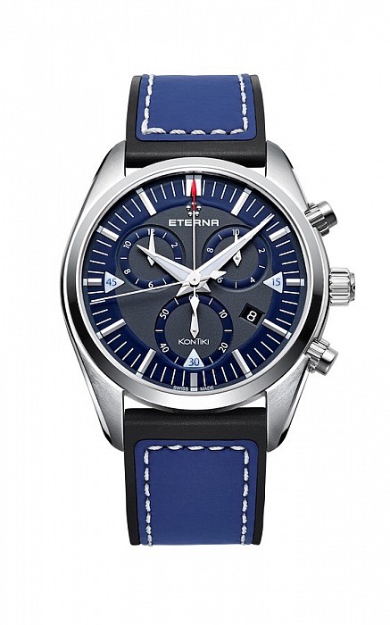 Eterna Kontiki Quartz Chronograph blue rubber/leather