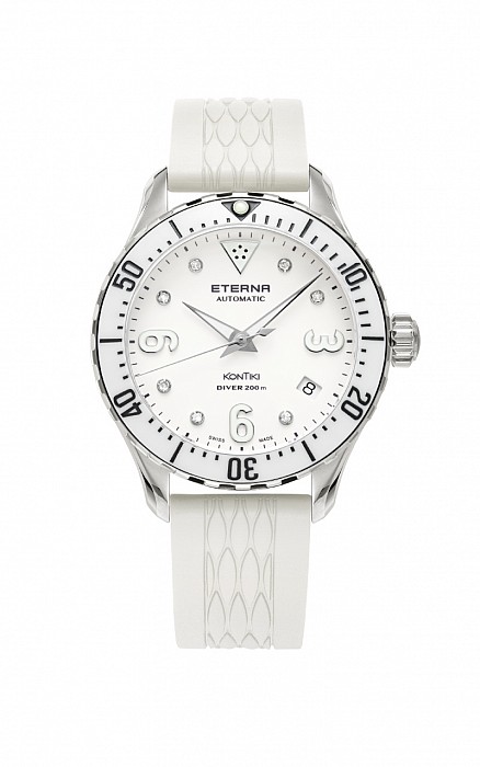 Eterna Lady Kontiki Diver white 7 diamonds rubber