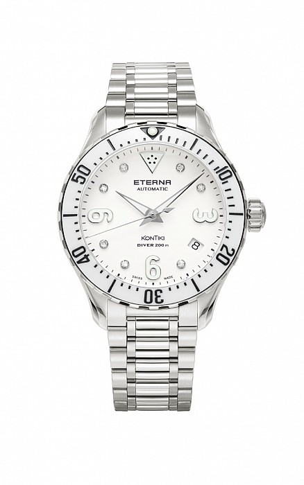 Eterna Lady Kontiki Diver white 7 diamonds steel