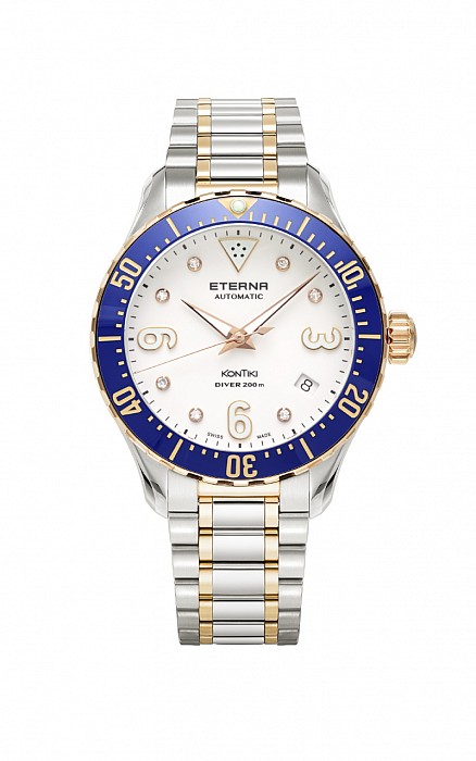 Eterna Lady Kontiki Diver white 7 diamonds steel bicolor