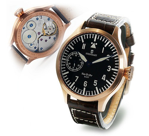 Steinhart Nav B-Uhr 47 Handaufzug pink gold