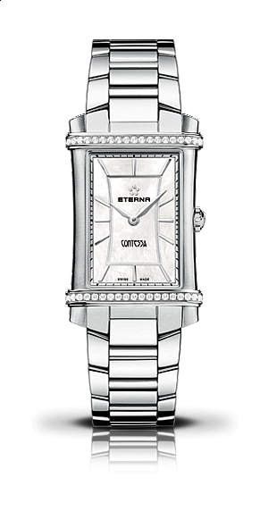 Eterna Contessa Two-Hands white indices steel diamonds