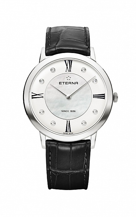 Eterna Eternity For Her Quartz 40 silver and white MOP endowed with 8 diamonds leather