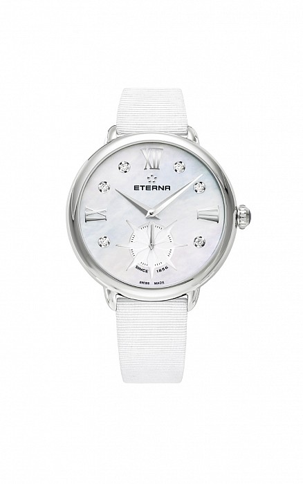 Eterna Lady Eterna Small Second 34 white MOP endowed with 6 diamonds textile white