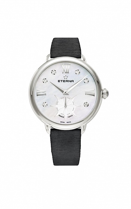 Eterna Lady Eterna Small Second 34 white MOP endowed with 6 diamonds textile black