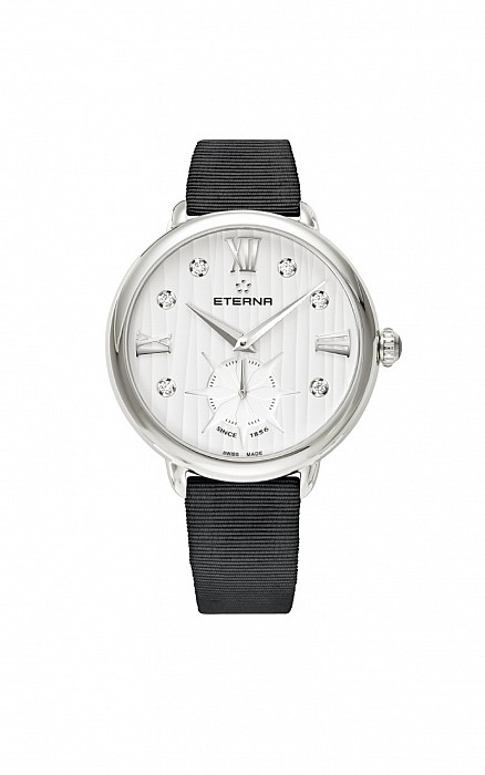 Eterna Lady Eterna Small Second 34 white endowed with 6 diamonds textile black