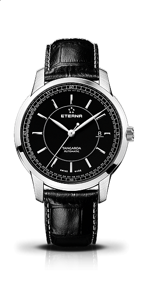 Eterna Tangaroa Three-Hands black leather black