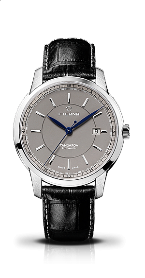 Eterna Tangaroa Three-Hands grey leather black