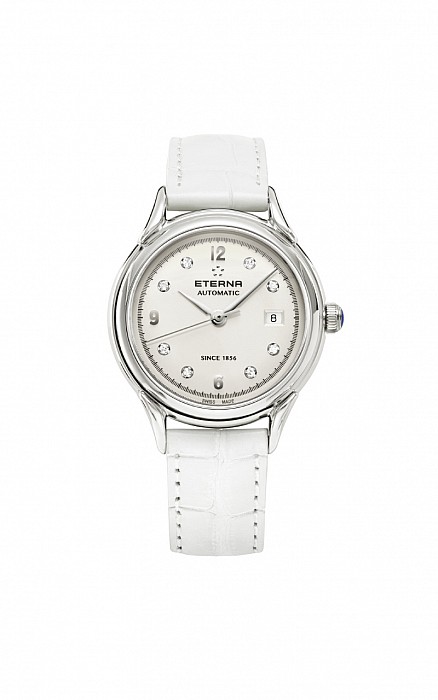 Eterna Heritage 1948 For Her Automatic silver endowed with 9 diamonds leather