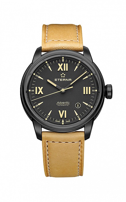 Eterna Adventic Date black leather PVD