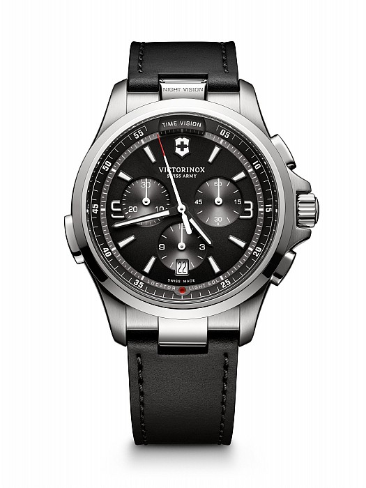 Victorinox Night Vision Chronograph dark grey leather