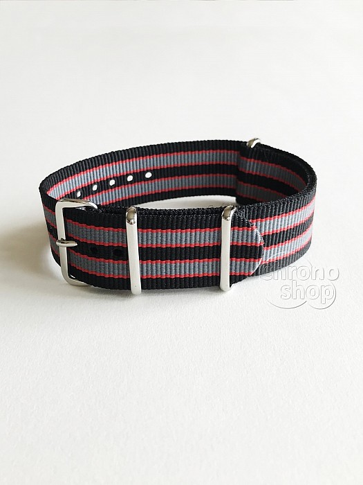 NATO Strap - Černá / Červená / Šedá - „James Bond”