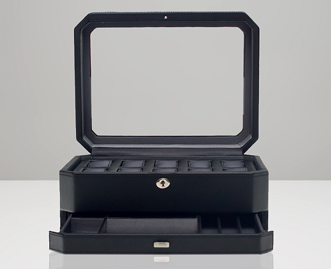 WOLF - úložný box WINDSOR s víčkem, pro 10 kusů hodinek a šuplíčkem