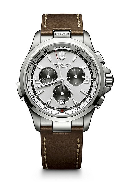 Victorinox Night Vision Chronograph silver leather