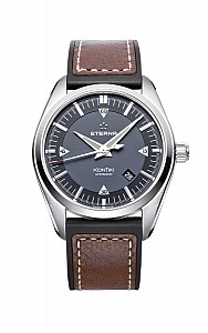 Eterna Kontiki Date black rubber/brown leather