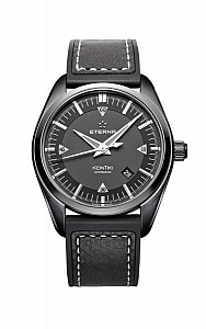 Eterna Kontiki Date black rubber/leather PVD