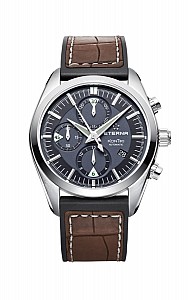 Eterna Kontiki Chronograph black rubber/brown leather
