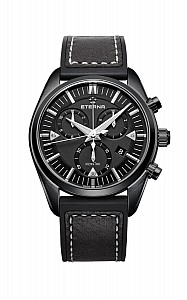 Eterna Kontiki Quartz Chronograph black rubber/leather PVD