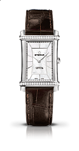 Eterna Contessa Two-Hands white indices brown alligator diamonds