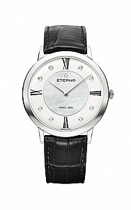 Eterna Eternity For Her Quartz 40 silver and white MOP endowed with 8 diamonds leather