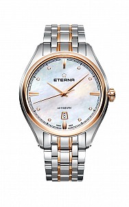 Eterna Avant-Garde Date 42 white MOP endowed with 8 diamonds steel gold