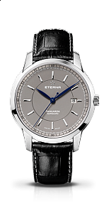 Eterna Tangaroa Three-Hands grey leather black