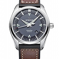 Eterna Kontiki Date black rubber/brown leather