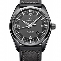 Eterna Kontiki Date black rubber/leather PVD