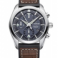 Eterna Kontiki Chronograph black rubber/brown leather