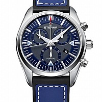 Eterna Kontiki Quartz Chronograph blue rubber/leather