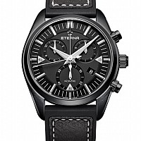 Eterna Kontiki Quartz Chronograph black rubber/leather PVD