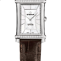 Eterna Contessa Two-Hands white indices brown alligator diamonds