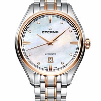 Eterna Avant-Garde Date 42 white MOP endowed with 8 diamonds steel gold