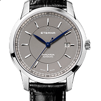 Eterna Tangaroa Three-Hands grey leather black