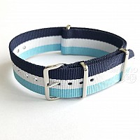 NATO Strap - Tm. modrá / Bílá / Sv. modrá